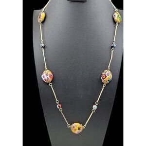 Venetian Murano Millefiori Art Glass Bead Necklace Bar Link Stations 40" Opera